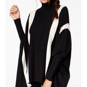 Alfani Womens Plus Black/White Stripe Turtleneck Poncho Sweater Size 2X